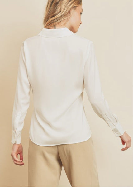 slim satin classic blouse - off-white