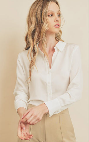 slim satin classic blouse - off-white